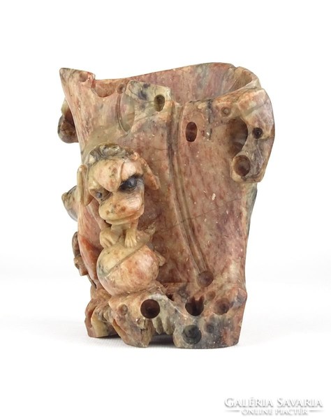 0X722 Antik faragott kínai sárkány zsírkő szobor