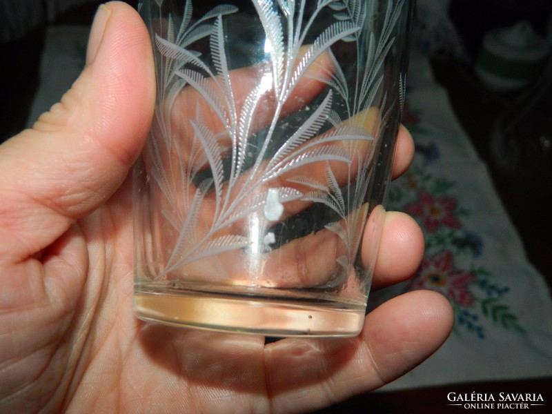 Kézzel csiszolt régi vékony falú üveg pohár 3 db