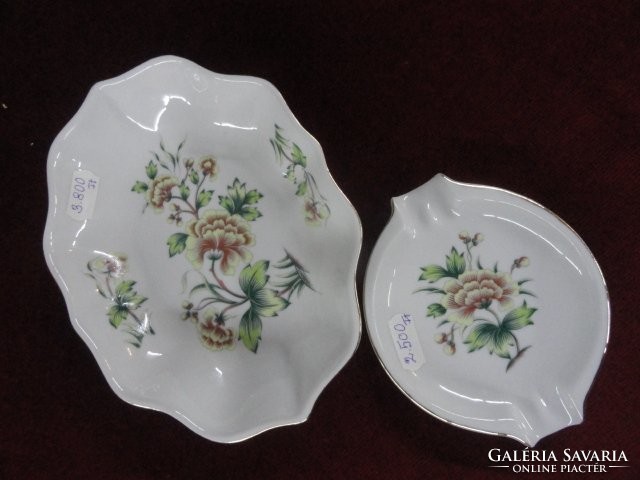 Hollóháza porcelain serving bowl + ashtray. It has a snow-white background with a gold border and a flower pattern!