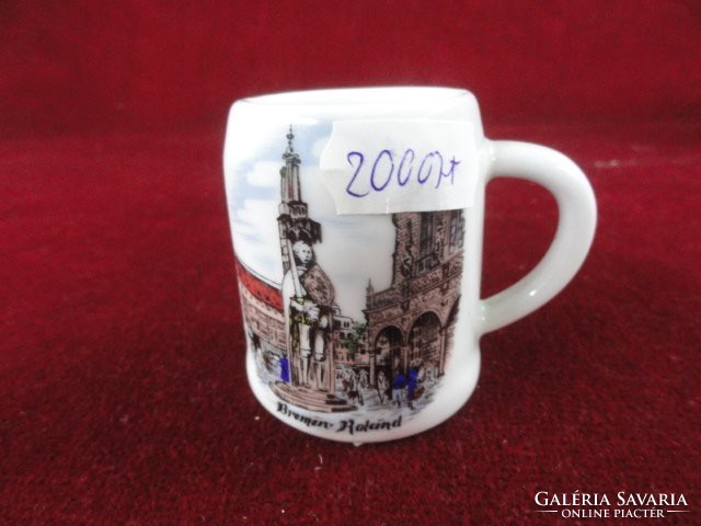 Floss Bavarian German porcelain souvenir jug. Bremen with Roland's statue in front of the cathedral. He has