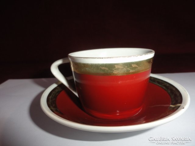 Hollóháza porcelain coffee cup + saucer, black brown. He has!