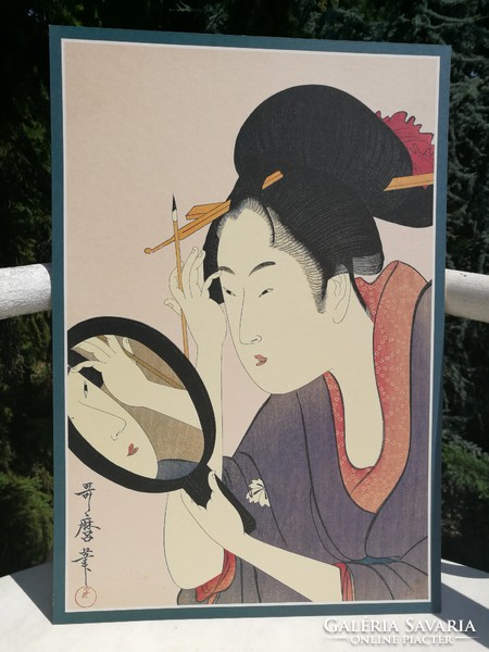 Japanese geisha with mirror, utamaro, art print