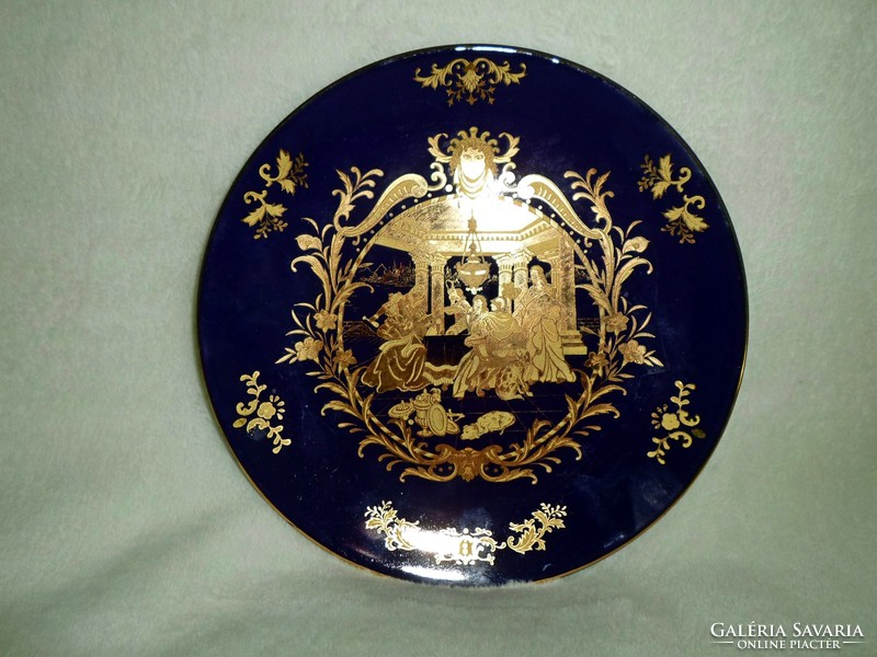 Gyönyörű jelzett jelenetes kobaltkék kínai porcelán, pazar aranyozott