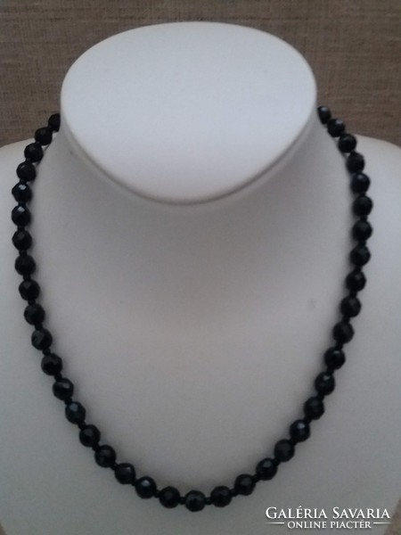 Old polished black onyx necklace