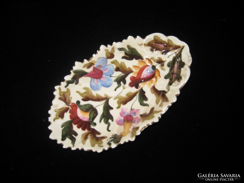 Jelzett finom  porcelán tálca , kézi festés  , 15 x 9 cm