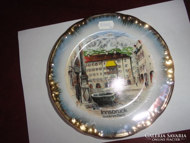 Unmarked Austrian porcelain wall plate with a view of Innsbruck, richly gilded. He has!