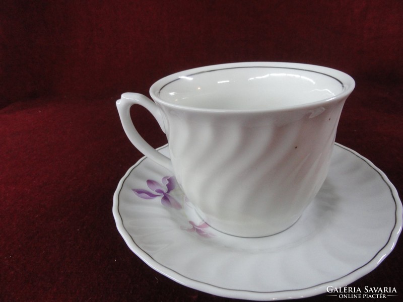 MZ csehszlovák porcelán teáscsésze + alátét. Hullámos, aranyozott, rózsamintás. Vanneki!
