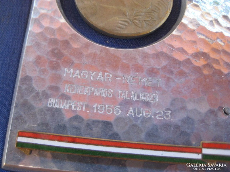 Hungarian-German cycling meeting 1956 Aug. 23 Sports plaque 9.2 x 10.5 cm + box