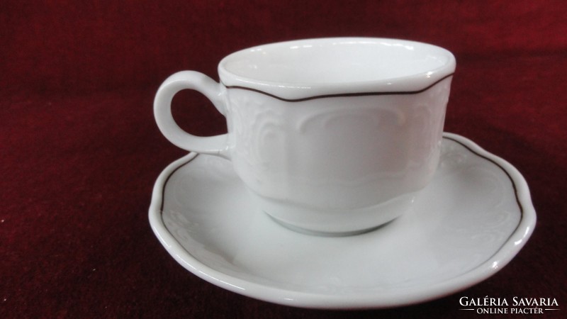 Lilien porcelain Austria, coffee cup + saucer, printed pattern, with brown stripe. He has!