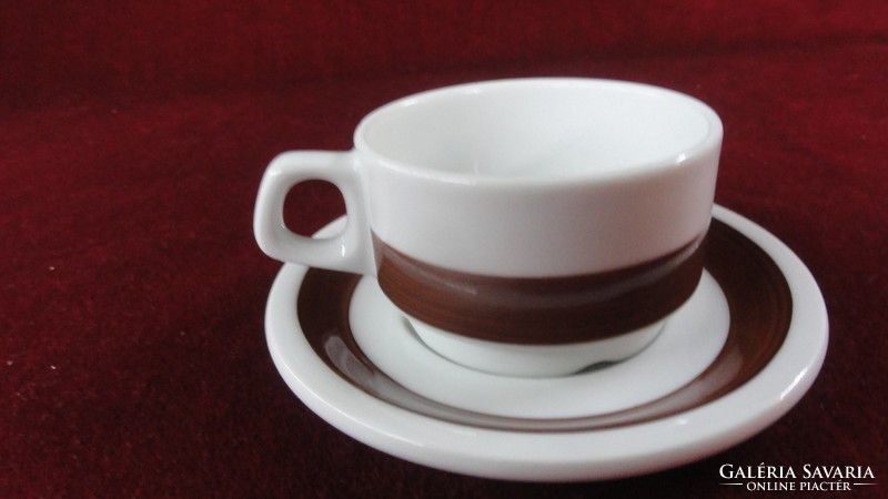 Lilien porcelain Austria, coffee cup + coaster. On a snow-white background with a coffee-brown stripe. He has!