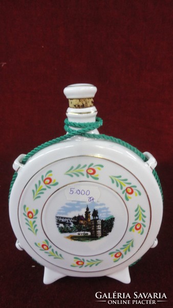 Porcelain water bottle from Hollóháza, with a view of Győr and decoration in national colors. He has!