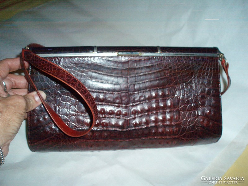 Vintage reddish brown genuine crocodile leather shoulder bag