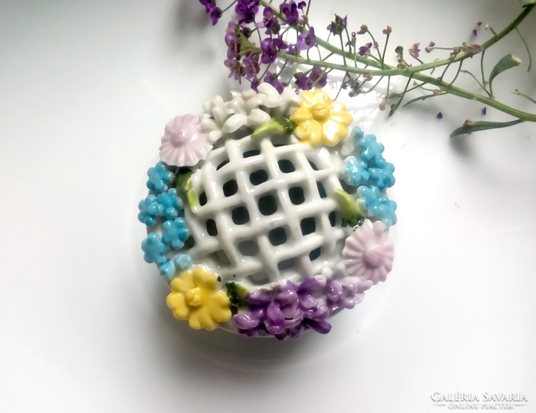 Régi német virágos mini porcelán tégely
