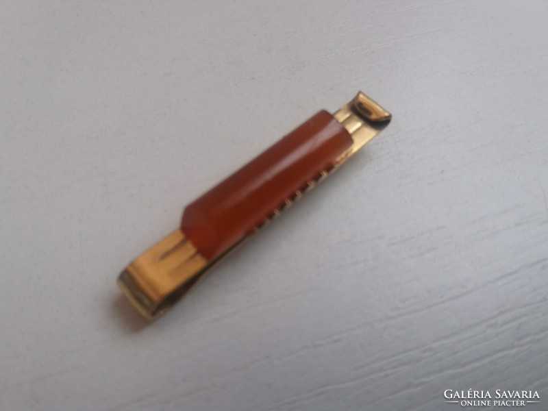Marked Russian amber stone studded tie clip