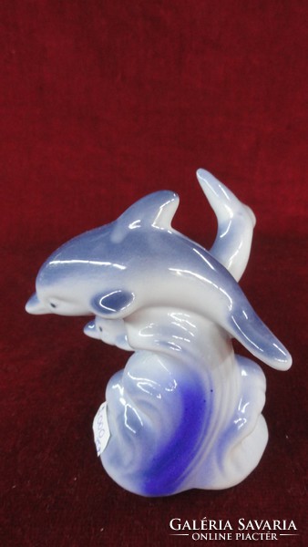 Porcelain dolphin figural sculpture, grey-blue, with two dolphins. He has!