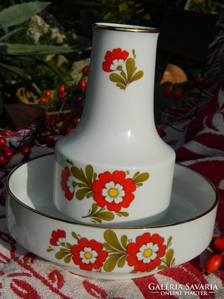 Virágos porcelán tál, kínáló és váza egyben