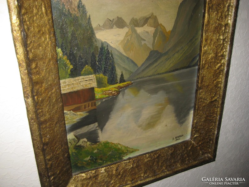 Antik alpesi festmény 1954  ,  Amann  aláírással  olaj-farost