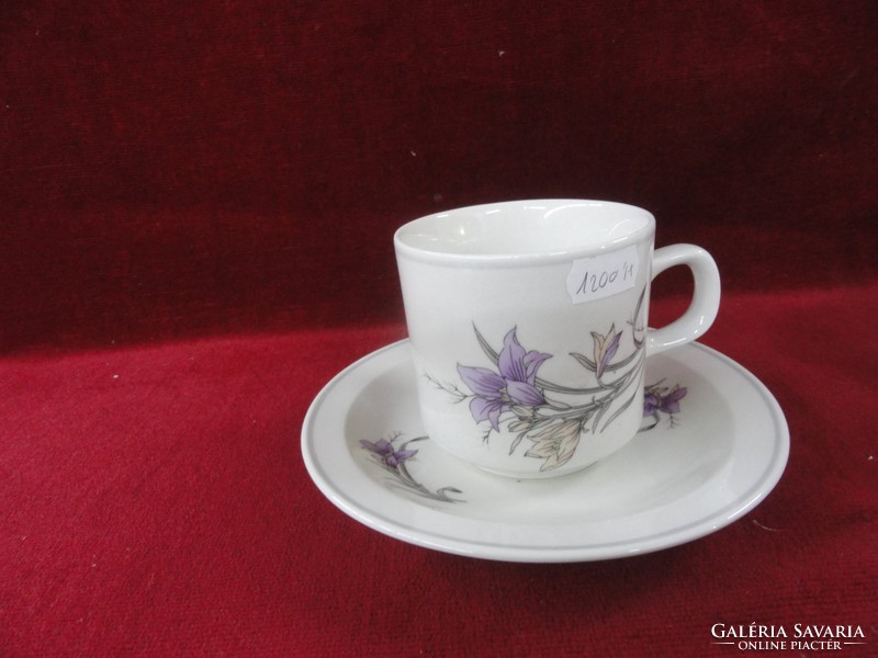 Chinese porcelain mug + placemat, purple floral. He has!