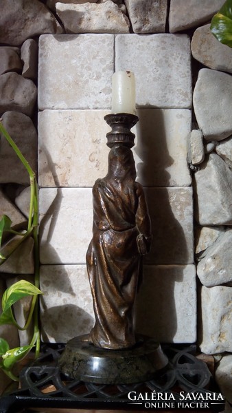 Snake - serpentinite on pedestal ... Candlestick, bronzed spiator.