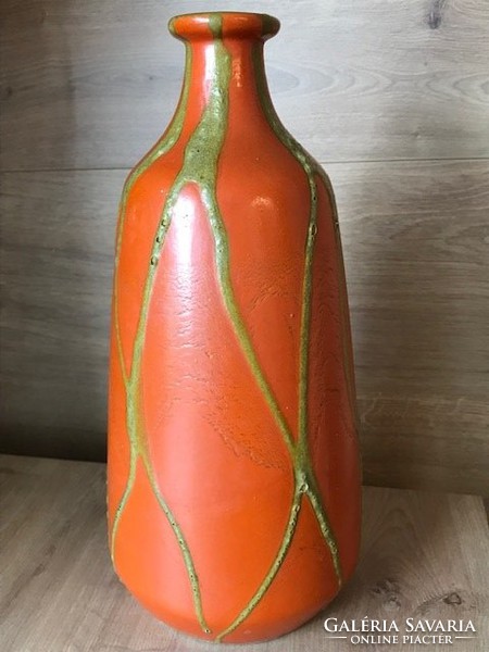 Tófej kerámia váza arany csíkozással, 29 cm magas