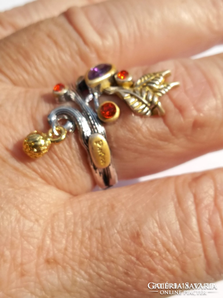 925-s ezüsttel töltött (SF) gyűrű,  ametiszt és karneol kristályokkal