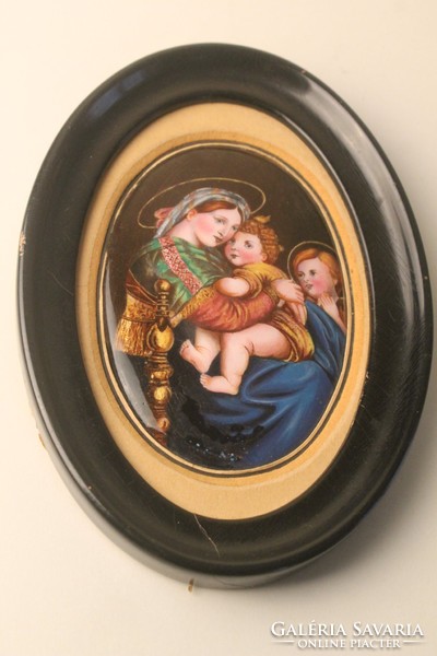 Antique fire enamel image, holy image, painting, religious wall ornament