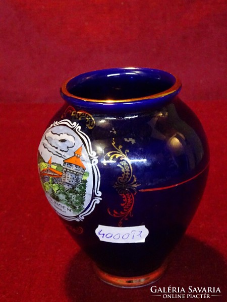 KHM Bavaria porcelán  kobalt kék váza, ESSLINGEN tájképpel, 11 cm magas. Vanneki!