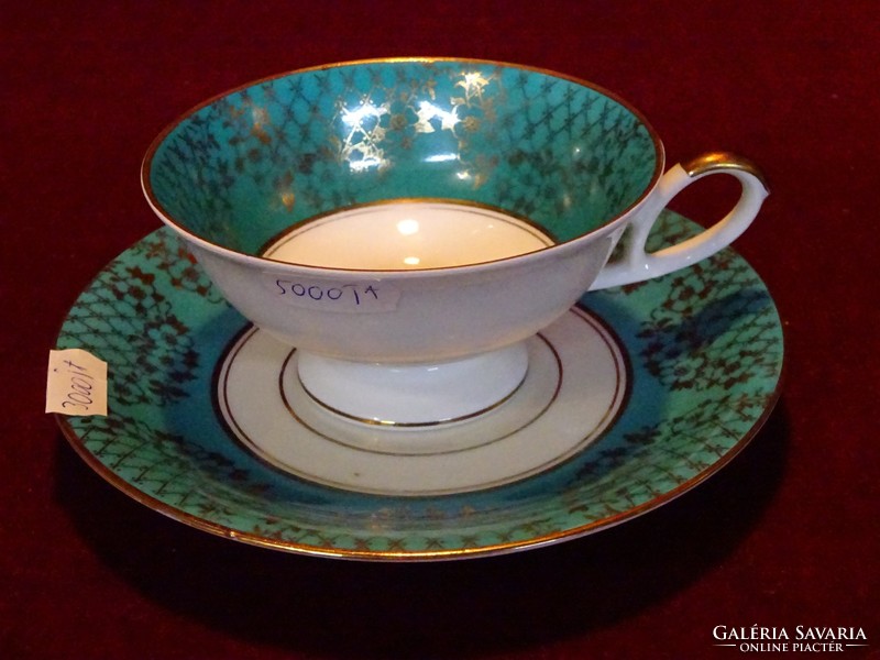 Alka Bavaria German porcelain. Antique teacup + placemat. With green border and gilded edge. He has
