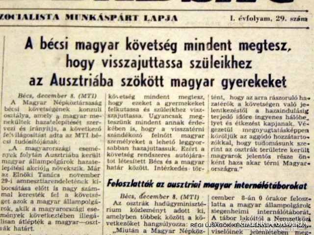 1956 december 9  /  NÉPSZABADSÁG  /  Régi ÚJSÁGOK KÉPREGÉNYEK MAGAZINOK Szs.:  11969