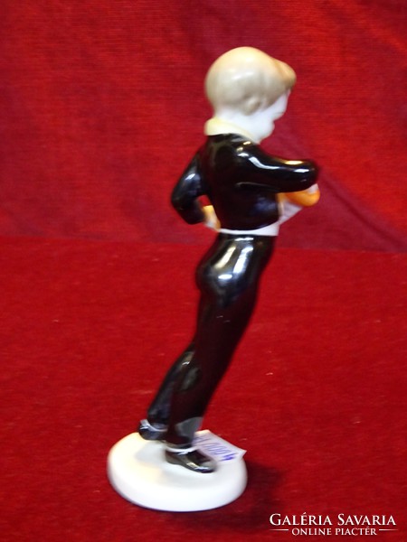 Hollóházi porcelán figurális szobor, harmonikás fiú, fekete ruhában. Vanneki!