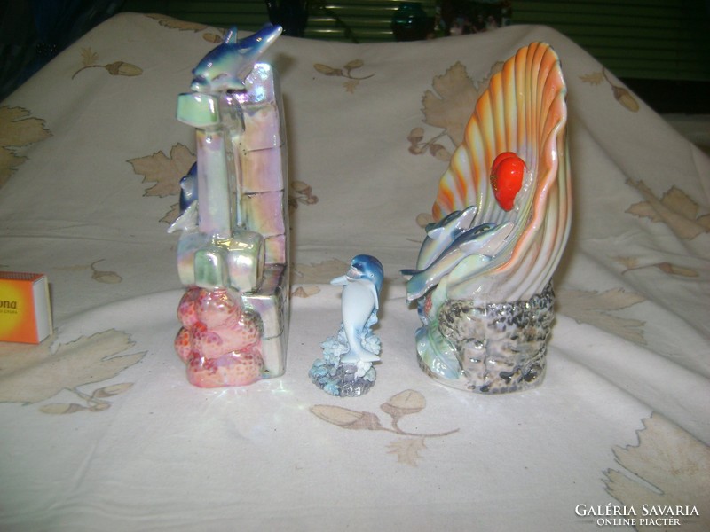 Kerámia figura, nipp - három darab - delfinek