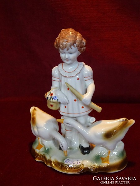 CROWN Regent román l porcelán figurális szobor, libát terelő kislány. Vanneki!
