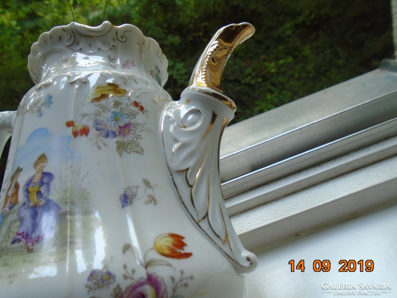Pls imperial rococo style with ribbed flower pattern pouring genre scenes