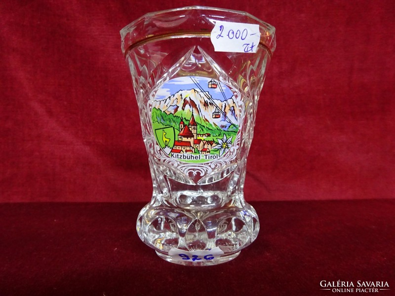 Lead crystal vase German, picture Kitzbühel, height 12 cm. He has!