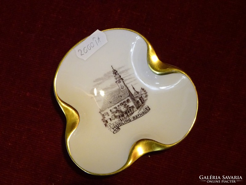 Austrian porcelain ashtray with Mödling rathaus view. Gold border. He has!