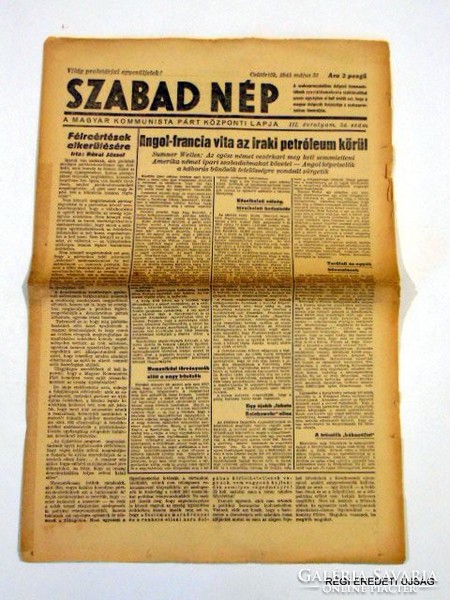 1945 május 31  /  SZABAD NÉP  /  RÉGI EREDETI ÚJSÁG Ssz.: 1505