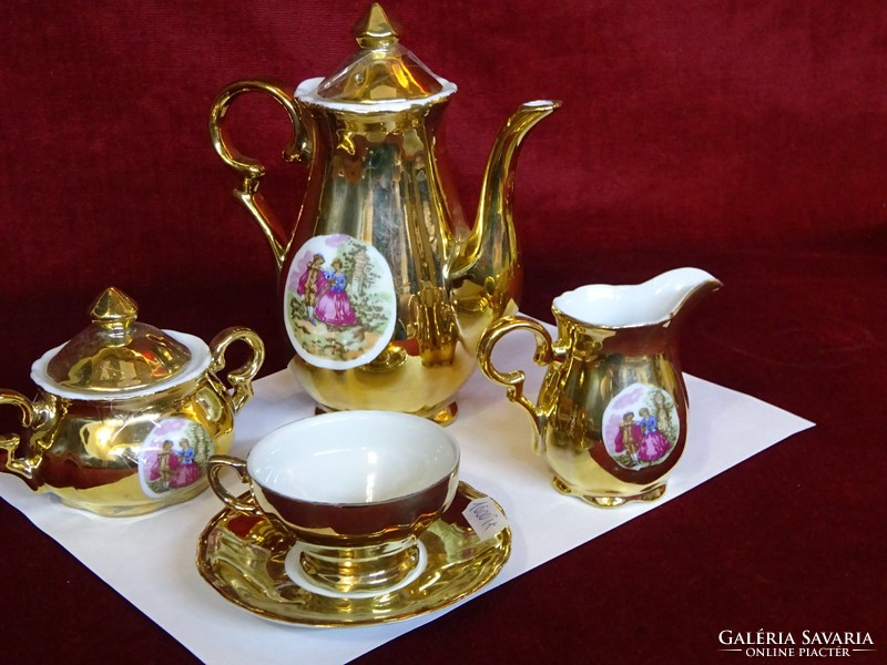 Japanese porcelain coffee set for 6 people. With gilded scene image. He has!