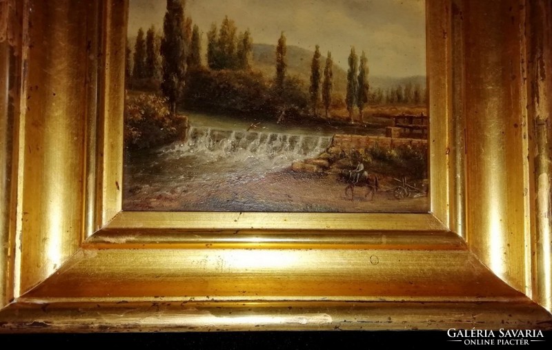 Biedermeier oil painting in original gilded frame
