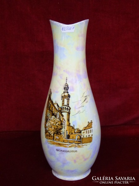 Hollóháza pearlescent porcelain vase, 31 cm high, with sopron image, rare. He has!