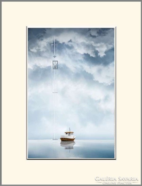 Moira risen: seven seas sailing - contemporary, signed fine art print, ferry island waiting for transfer