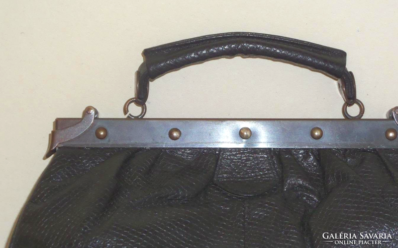 Black snake or lizard leather antique hand bag 28 cm x 15 cm