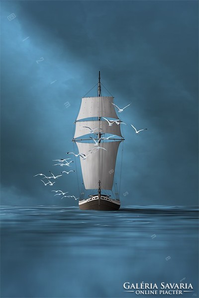 Moira Risen: Hét tengeren hajózva - Hazatérés. Kortárs, szignált fine art nyomat, vitorlás sirály