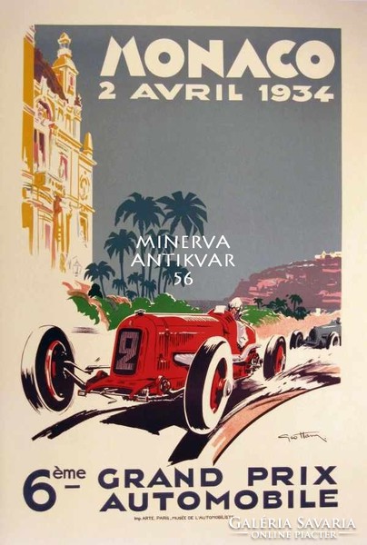 Monaco Grand Prix 1934 autóverseny reklám oldtimer automobil, Geo Ham. Vintage/antik plakát reprint