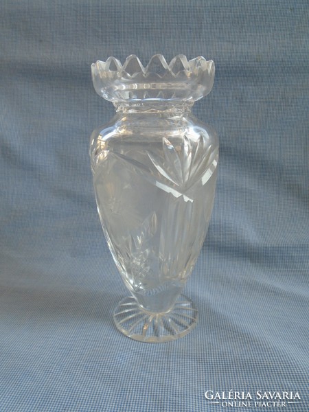 Old thick hand polished crystal vase 15.8 cm