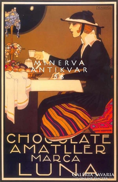 Chocolat amatller marca luna spanish chocolate chocolate coffee advertising 1914 art nouveau poster reprint