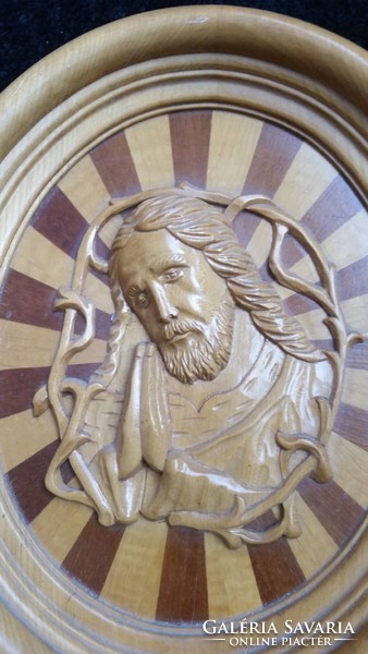 Wooden oval holy image for sale! Beautiful Jesus relief for sale!