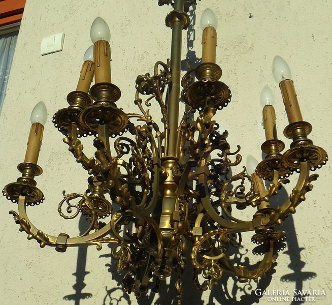 Antique large bronze chandelier with 10 bulbs