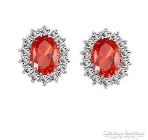 Silver-plated (sp) earrings with large faceted ruby ​​red and white crystals