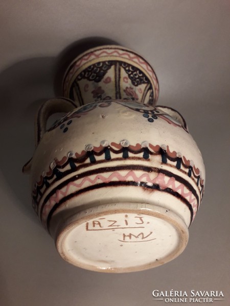UNIKUM!!! Lázi János antik kétfülű kerámia amfóra váza jelzett