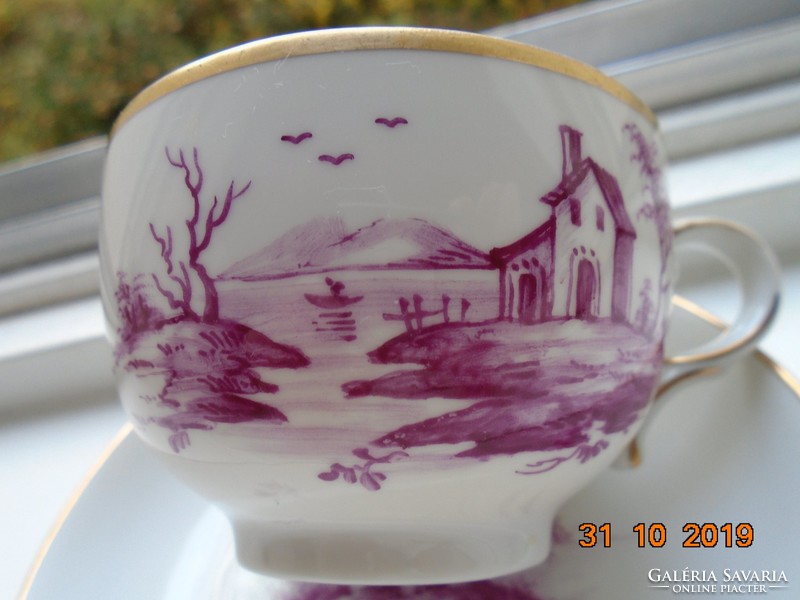 Höchst, purpur with unique hand-painted landscapes and coffee cup coasters